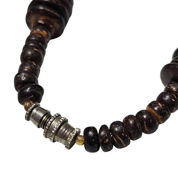 Boho Handmade Coconut Shell Faux Bone Bead Necklace Natural Brown Beach Mens - Picture 4 of 6